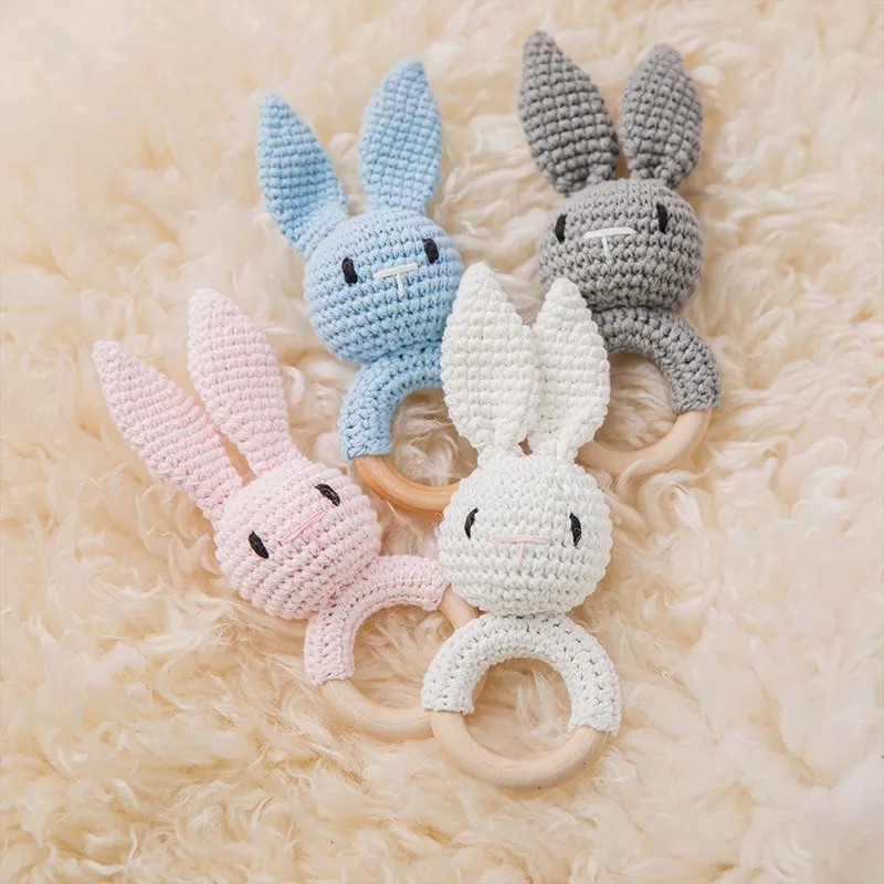 Wooden Rattle Baby Teether for Kids Teething Rings Animal Crochet Rattle Elephant Wooden Babies Gym Montessori Children's Toys