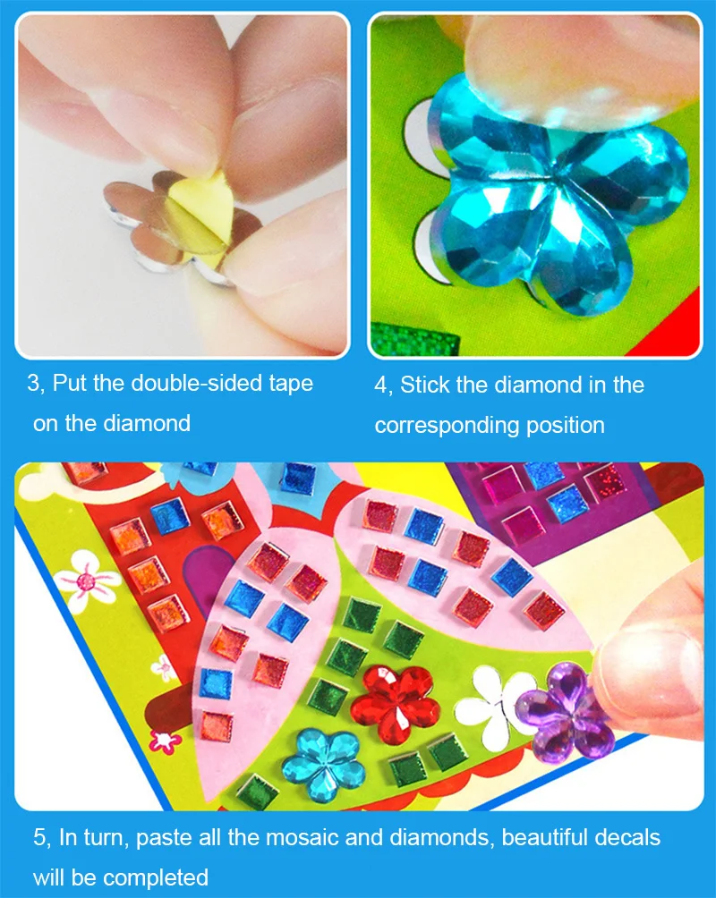 6 Pcs/Set Mosaic Diamond Handmade Craft DIY Stickers Crystal Paste Painting Mosaic Puzzle Educational Toys Kids Gift