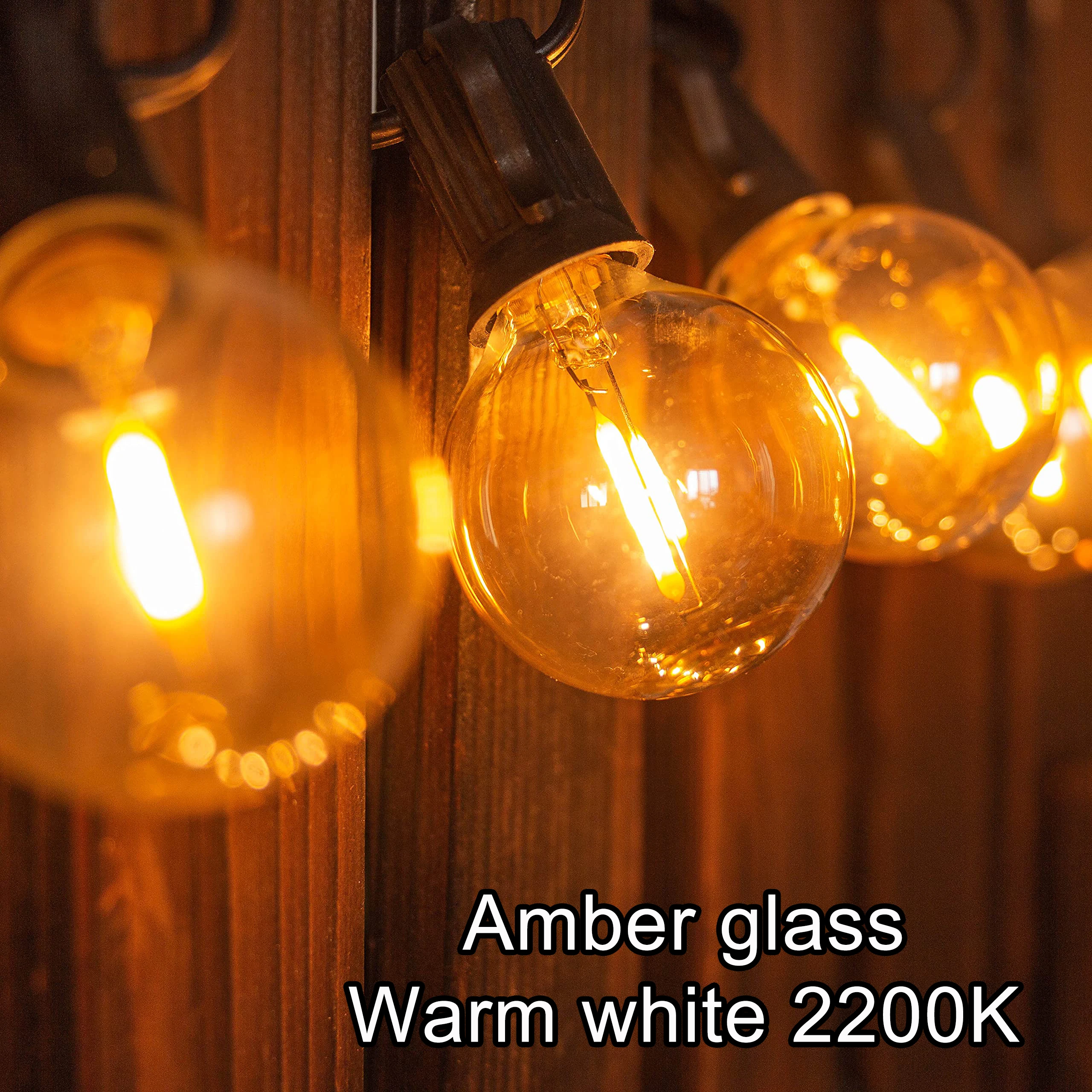 GANRILAND 25FT 50FT G40 Led String Lights Amber Glass Bulb Dimmable 2200K Connectable US EU Plug Party Wedding Decor Fairy Light