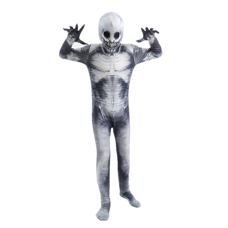 Halloween Ghost Skin Costume, Shadow Demon Bodysuit Costume for Kids Dress Up Party Grim Reaper Costume Scary Skeleton Tights