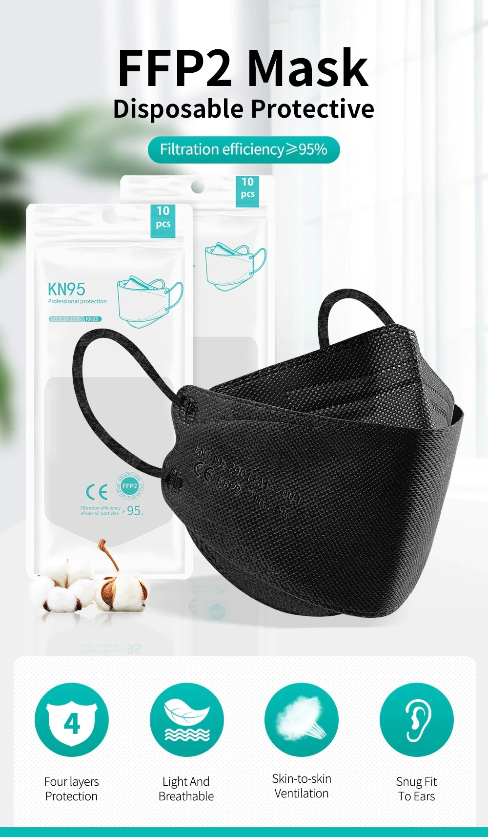 20PCS Adult Fish KN95 FFP2 Mask CE Approved Masks Dust Respirator Protective Face Masks Melt-blown Filtering Fast Delivery
