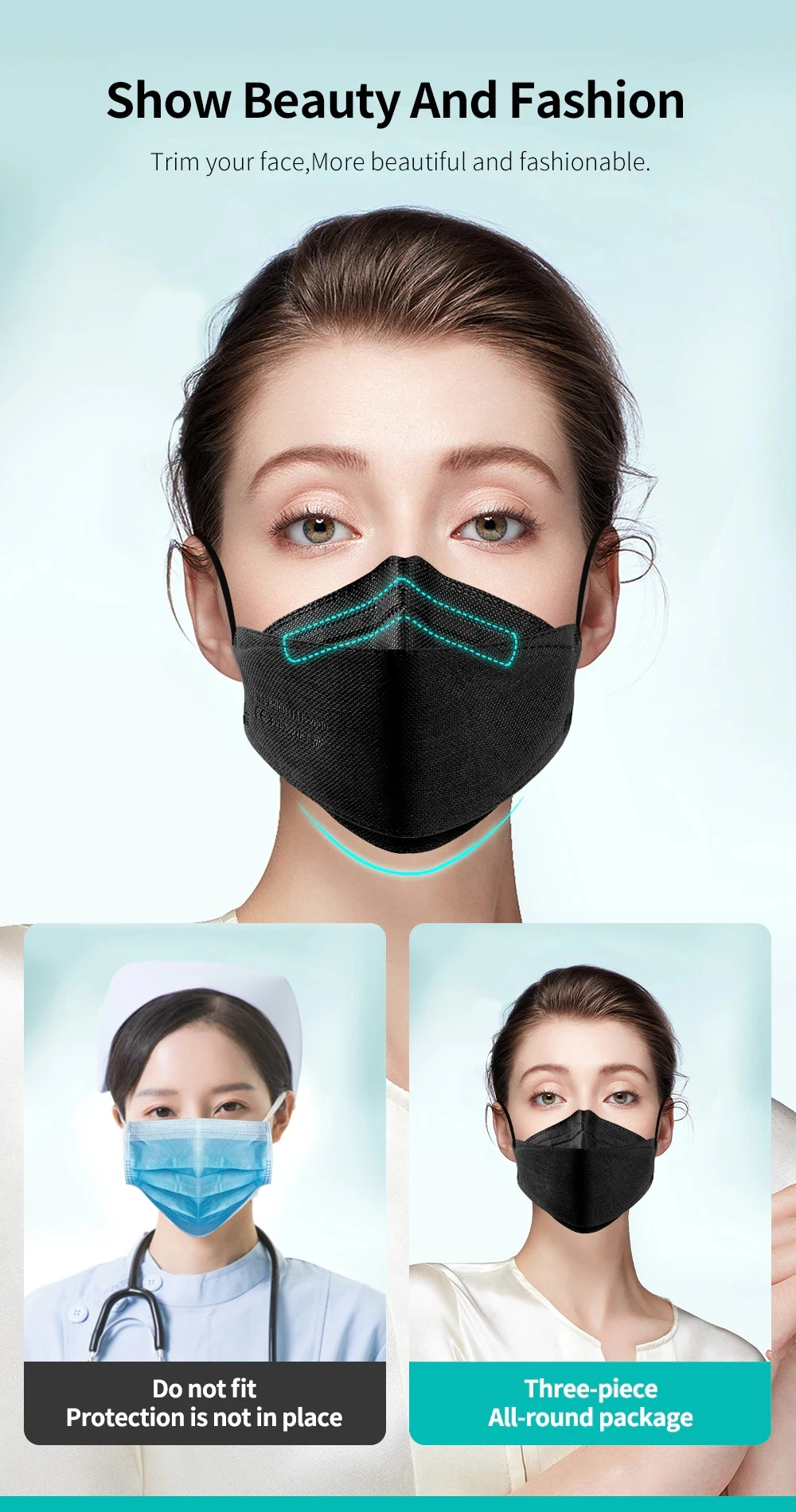 20PCS Adult Fish KN95 FFP2 Mask CE Approved Masks Dust Respirator Protective Face Masks Melt-blown Filtering Fast Delivery