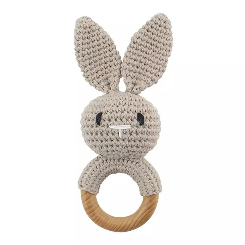 1PC Baby Lemon Crochet Ratter Toys Wood Teether Fruit Cotton Music Rattle Baby Teether Rodent Infant Gym Mobile Rattles Toy Gift