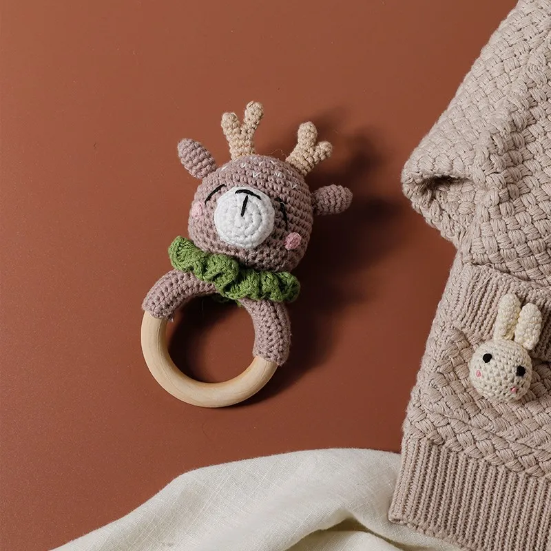 1PC Baby Lemon Crochet Ratter Toys Wood Teether Fruit Cotton Music Rattle Baby Teether Rodent Infant Gym Mobile Rattles Toy Gift