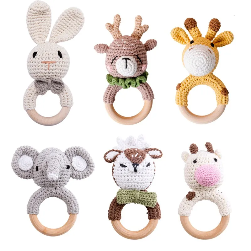 1PC Baby Lemon Crochet Ratter Toys Wood Teether Fruit Cotton Music Rattle Baby Teether Rodent Infant Gym Mobile Rattles Toy Gift