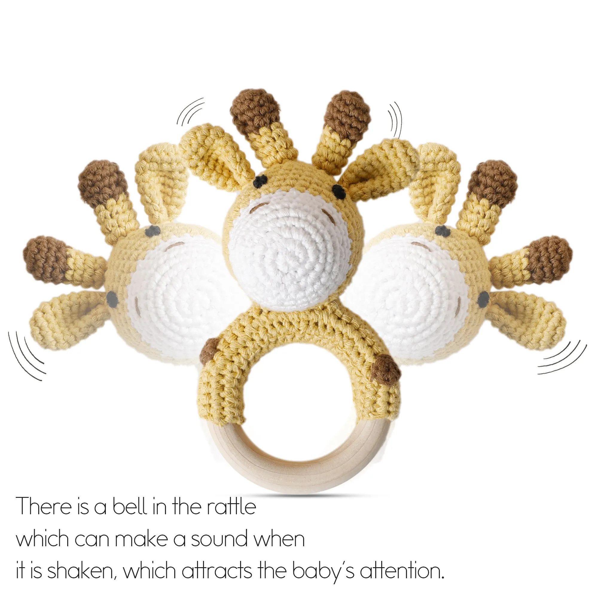 1PC Baby Lemon Crochet Ratter Toys Wood Teether Fruit Cotton Music Rattle Baby Teether Rodent Infant Gym Mobile Rattles Toy Gift