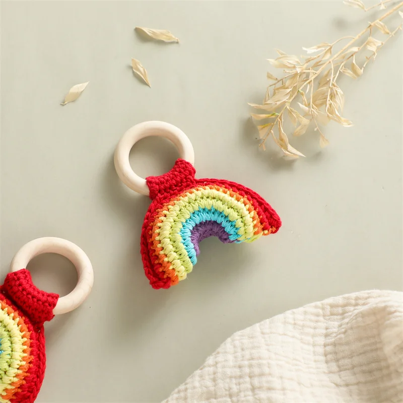 1PC Baby Lemon Crochet Ratter Toys Wood Teether Fruit Cotton Music Rattle Baby Teether Rodent Infant Gym Mobile Rattles Toy Gift