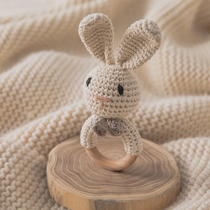1PC Baby Lemon Crochet Ratter Toys Wood Teether Fruit Cotton Music Rattle Baby Teether Rodent Infant Gym Mobile Rattles Toy Gift