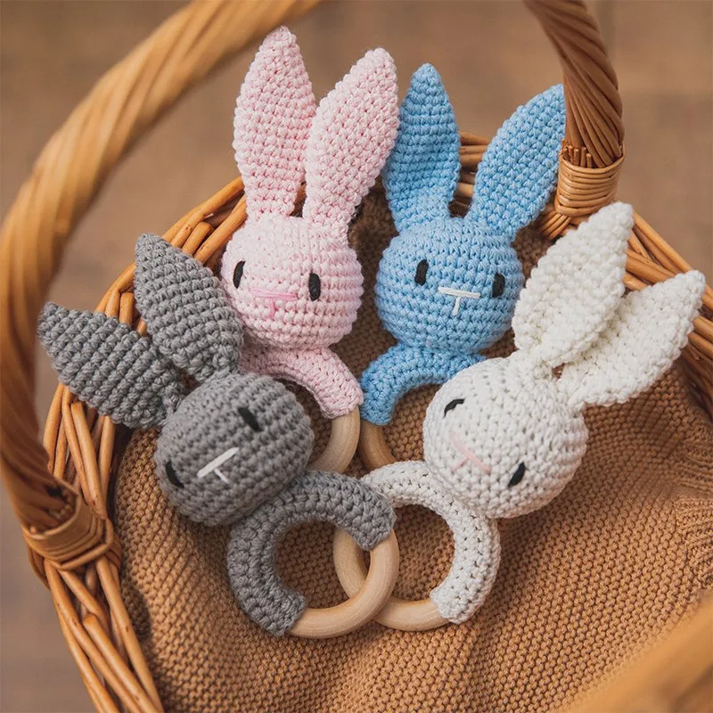 1PC Baby Lemon Crochet Ratter Toys Wood Teether Fruit Cotton Music Rattle Baby Teether Rodent Infant Gym Mobile Rattles Toy Gift
