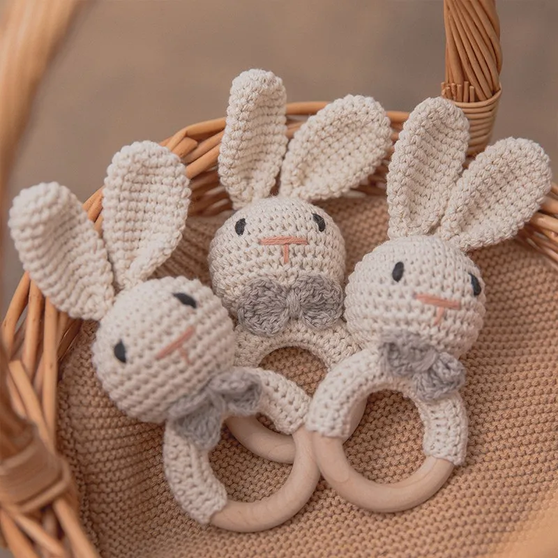1PC Baby Lemon Crochet Ratter Toys Wood Teether Fruit Cotton Music Rattle Baby Teether Rodent Infant Gym Mobile Rattles Toy Gift