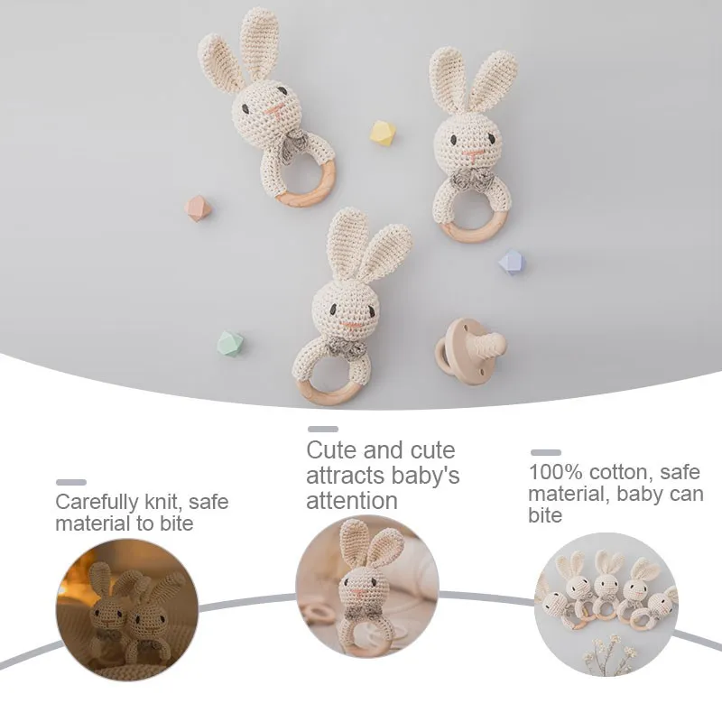 1PC Baby Lemon Crochet Ratter Toys Wood Teether Fruit Cotton Music Rattle Baby Teether Rodent Infant Gym Mobile Rattles Toy Gift