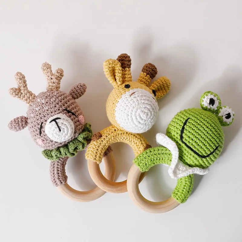 1PC Baby Lemon Crochet Ratter Toys Wood Teether Fruit Cotton Music Rattle Baby Teether Rodent Infant Gym Mobile Rattles Toy Gift