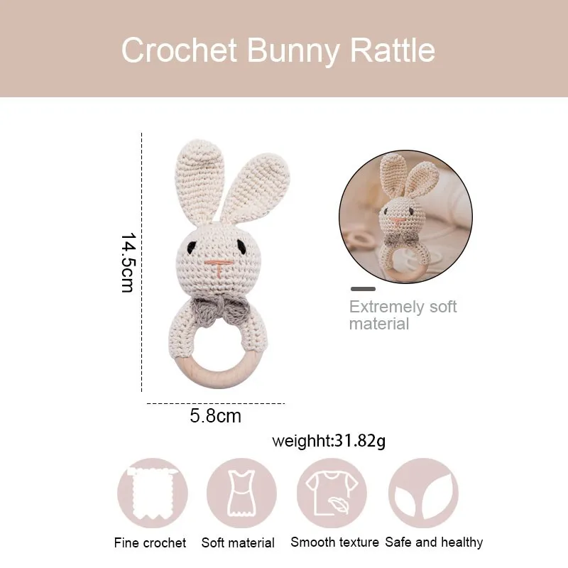 1PC Baby Lemon Crochet Ratter Toys Wood Teether Fruit Cotton Music Rattle Baby Teether Rodent Infant Gym Mobile Rattles Toy Gift