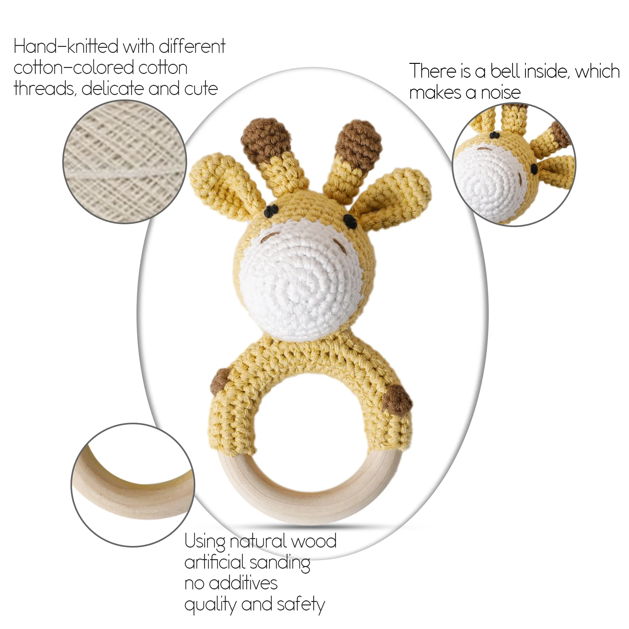 1PC Baby Lemon Crochet Ratter Toys Wood Teether Fruit Cotton Music Rattle Baby Teether Rodent Infant Gym Mobile Rattles Toy Gift