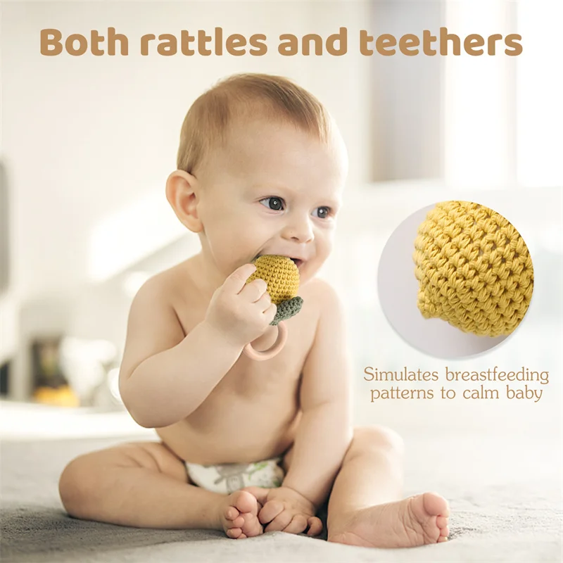 1PC Baby Lemon Crochet Ratter Toys Wood Teether Fruit Cotton Music Rattle Baby Teether Rodent Infant Gym Mobile Rattles Toy Gift