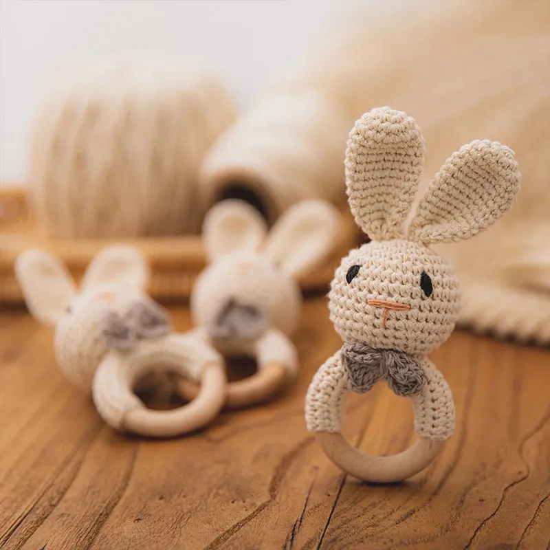 1PC Baby Lemon Crochet Ratter Toys Wood Teether Fruit Cotton Music Rattle Baby Teether Rodent Infant Gym Mobile Rattles Toy Gift