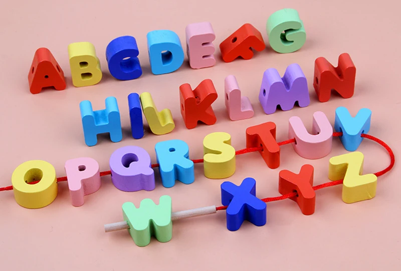 9-36pcs Baby Wooden Toys Cartoon Fruit Animal Stringing Threading Wooden Beads Toy Monterssori Educational Toys For Kids