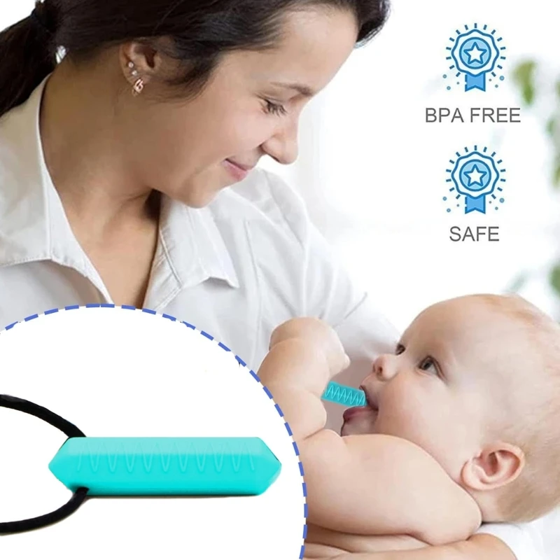 Silicone Chew Necklace Durable Teething Pendant for Kids & Adults Soothes Gums & Promotes Orals Development Present Gift A2UB