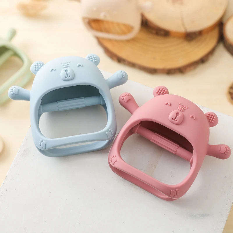 Baby Teether Gloves Kid Cartoon Bear Teething Silicone Dental Care Gums Anti-eating Hand Molar Stick BPA Free Baby Accessori