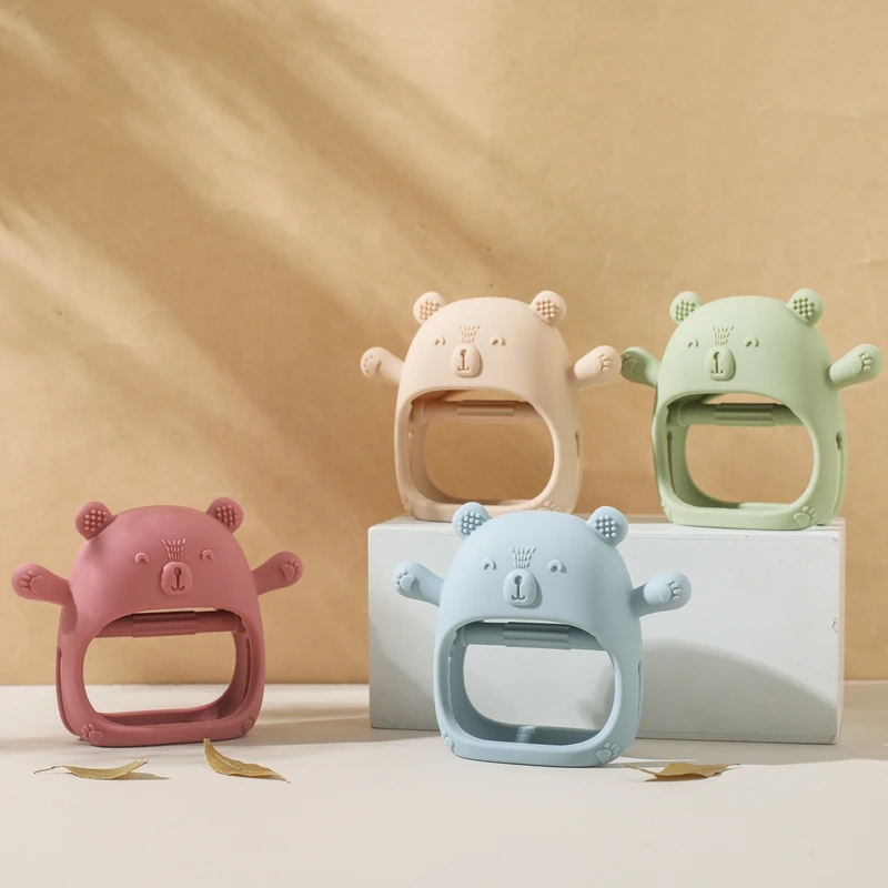 Baby Teether Gloves Kid Cartoon Bear Teething Silicone Dental Care Gums Anti-eating Hand Molar Stick BPA Free Baby Accessori