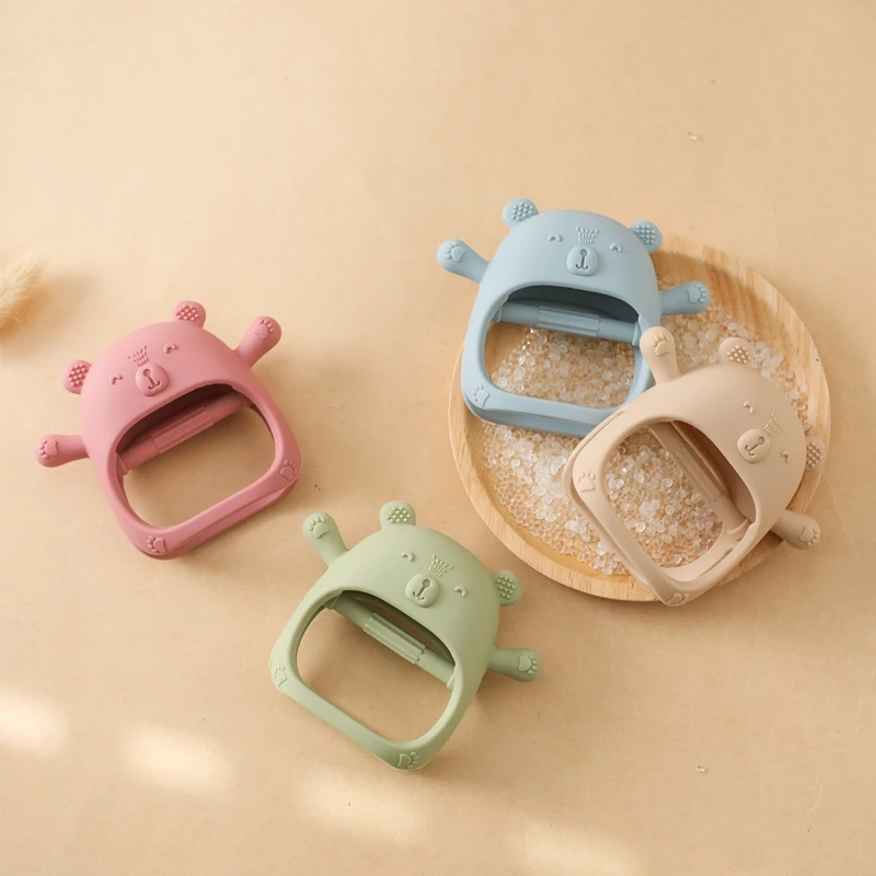 Baby Teether Gloves Kid Cartoon Bear Teething Silicone Dental Care Gums Anti-eating Hand Molar Stick BPA Free Baby Accessori