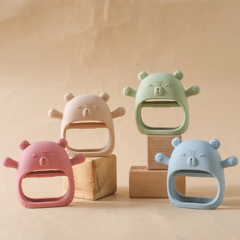 Baby Teether Gloves Kid Cartoon Bear Teething Silicone Dental Care Gums Anti-eating Hand Molar Stick BPA Free Baby Accessori