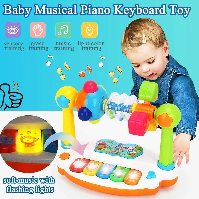 Baby Piano Toys Kids Rotating Music Keyboard Light Sound, Musical Toy for Toddlers,Early Educational Music Toy Gift Random Color