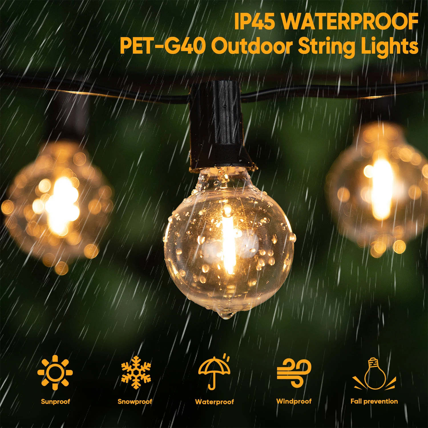 Waterproof G40 String Lights Shatterproof Plastic E12 1W Bulbs Outdoor Garland EU US Plug Connectable Birthday Garden Decoration