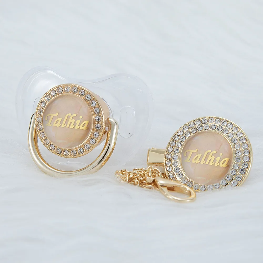 MIYOCAR custom name transparent pearl bling pacifier and pacifier clip BPA free dummy bling unique gift baby shower