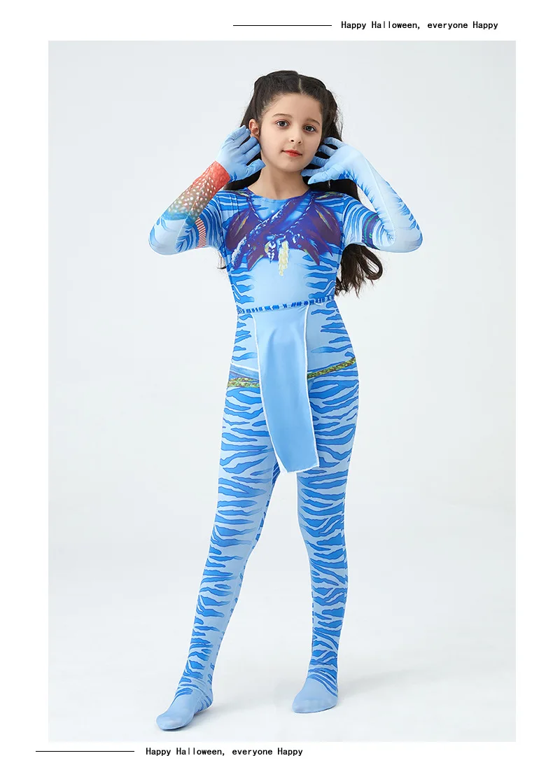 Girls Avatar 2 Neytiri Costume Tail Suit Boys Jake Sully Cosplay Zentai Bodysuit Jumpsuit Kids Halloween Birthday Party Costume