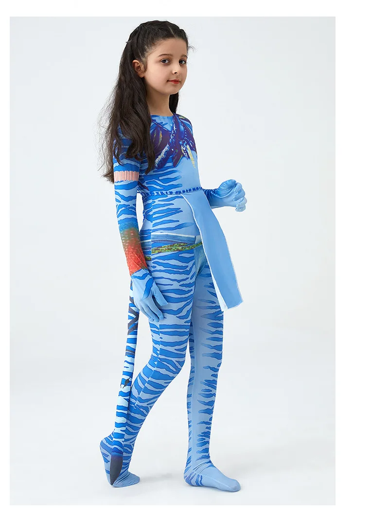 Girls Avatar 2 Neytiri Costume Tail Suit Boys Jake Sully Cosplay Zentai Bodysuit Jumpsuit Kids Halloween Birthday Party Costume