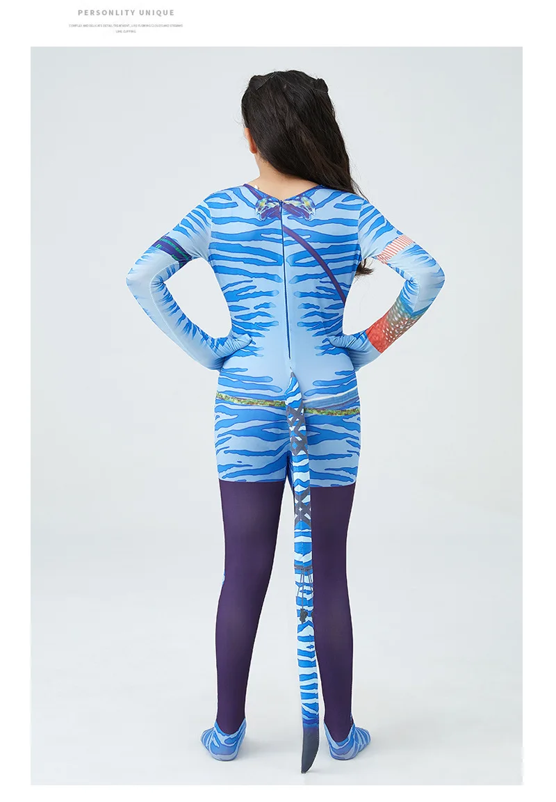 Girls Avatar 2 Neytiri Costume Tail Suit Boys Jake Sully Cosplay Zentai Bodysuit Jumpsuit Kids Halloween Birthday Party Costume