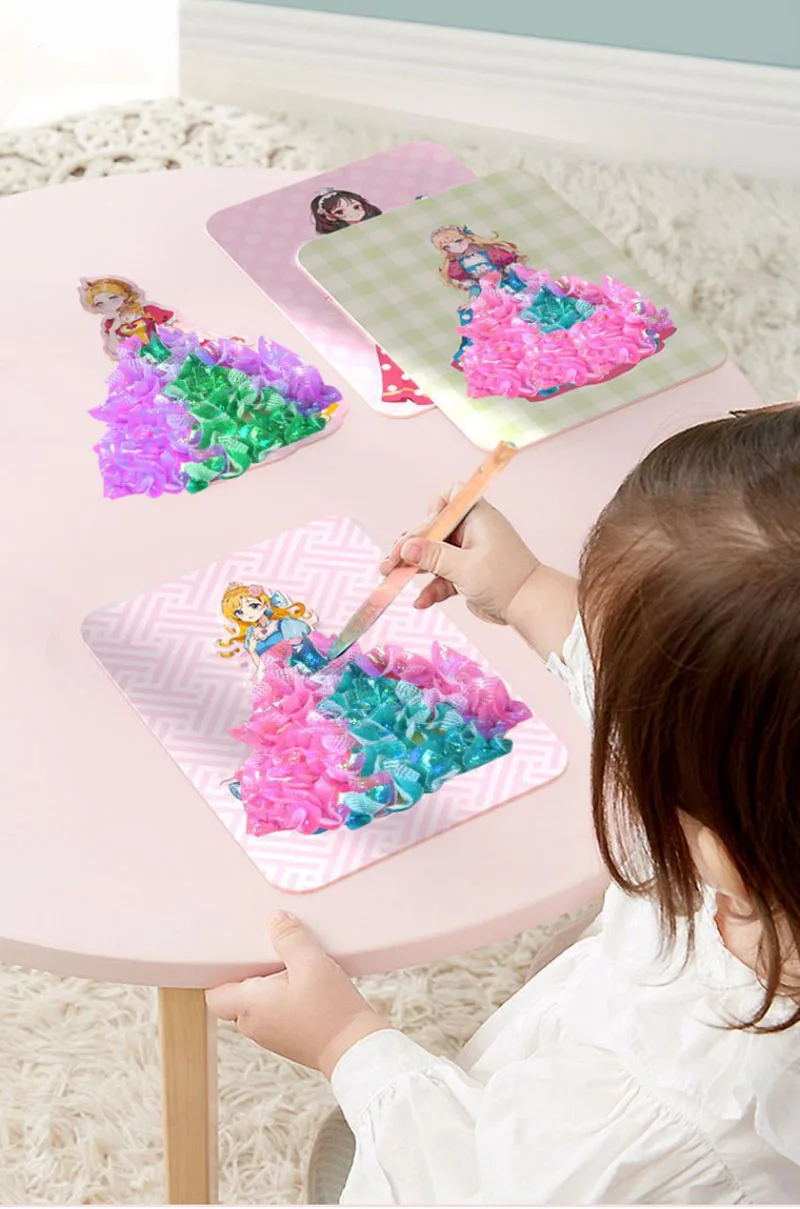 Fabric Art Frenzy Toys for Girls Dress Up Animal Princess Creative Puzzle Puncture Poke Boards Kids DIY Handmade Crafts Kits