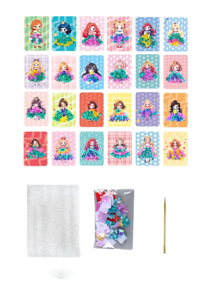 Fabric Art Frenzy Toys for Girls Dress Up Animal Princess Creative Puzzle Puncture Poke Boards Kids DIY Handmade Crafts Kits