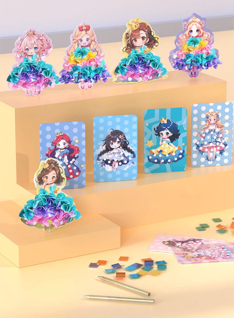 Fabric Art Frenzy Toys for Girls Dress Up Animal Princess Creative Puzzle Puncture Poke Boards Kids DIY Handmade Crafts Kits