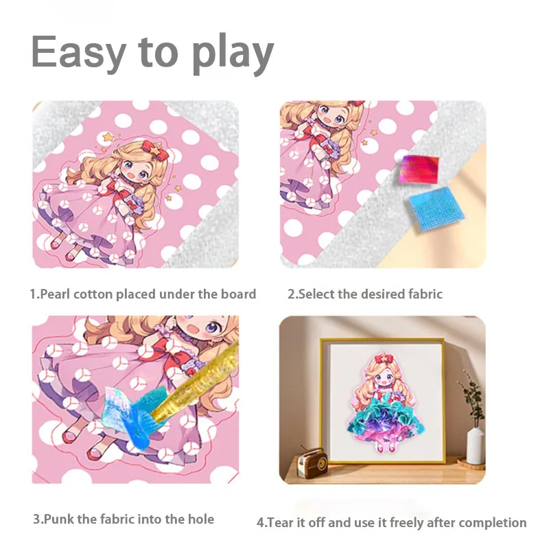 Fabric Art Frenzy Toys for Girls Dress Up Animal Princess Creative Puzzle Puncture Poke Boards Kids DIY Handmade Crafts Kits