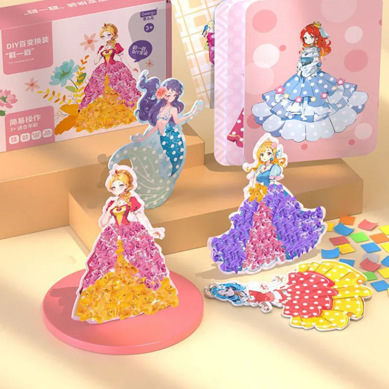 Fabric Art Frenzy Toys for Girls Dress Up Animal Princess Creative Puzzle Puncture Poke Boards Kids DIY Handmade Crafts Kits