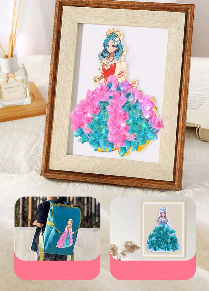 Fabric Art Frenzy Toys for Girls Dress Up Animal Princess Creative Puzzle Puncture Poke Boards Kids DIY Handmade Crafts Kits