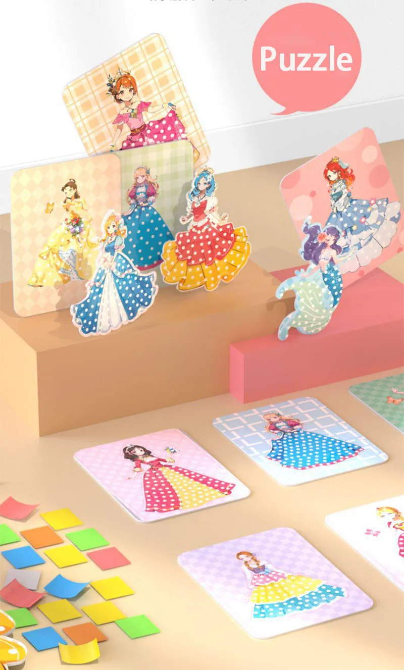 Fabric Art Frenzy Toys for Girls Dress Up Animal Princess Creative Puzzle Puncture Poke Boards Kids DIY Handmade Crafts Kits