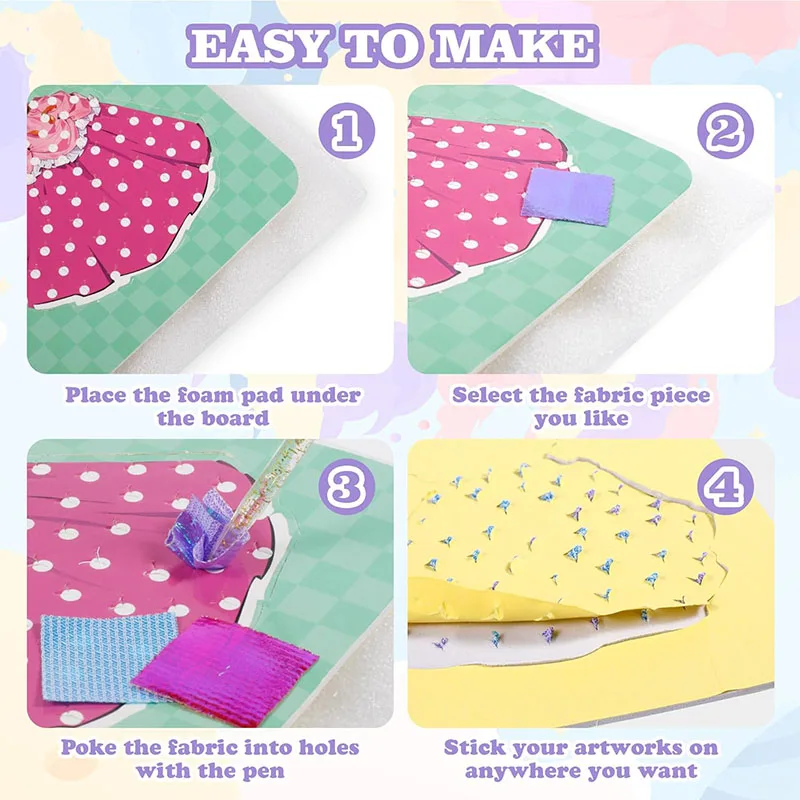 Fabric Art Frenzy Toys for Girls Dress Up Animal Princess Creative Puzzle Puncture Poke Boards Kids DIY Handmade Crafts Kits