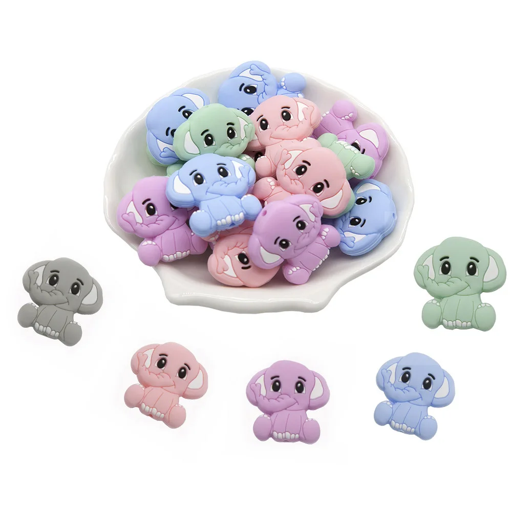 Cute-idea 5pcs Silicone Teether Beads BPA Free Mini Elephant Animal Beads DIY Baby Teething Pacifier Chain Toys Gift Baby goods