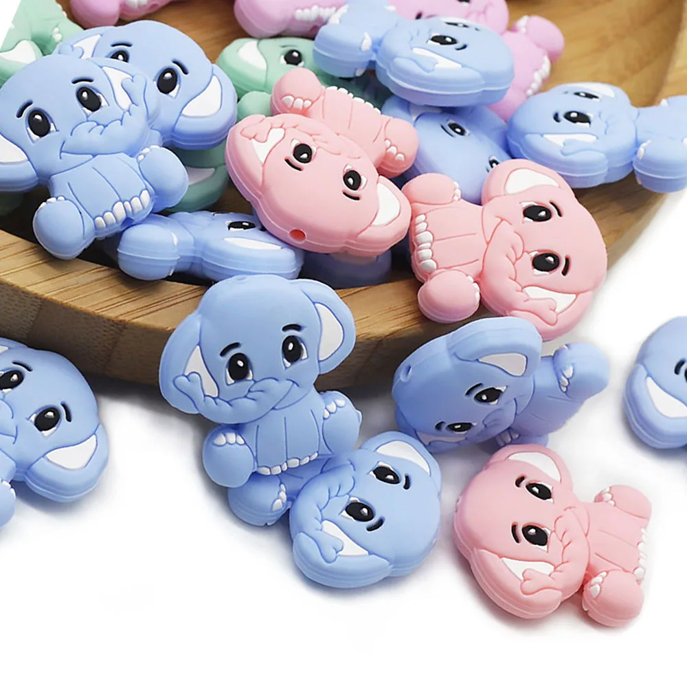 Cute-idea 5pcs Silicone Teether Beads BPA Free Mini Elephant Animal Beads DIY Baby Teething Pacifier Chain Toys Gift Baby goods