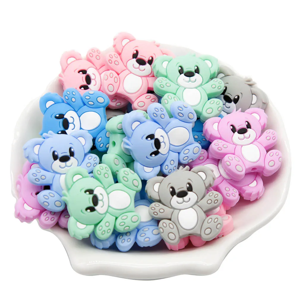 Cute-idea 5pcs Silicone Teether Beads BPA Free Mini Elephant Animal Beads DIY Baby Teething Pacifier Chain Toys Gift Baby goods