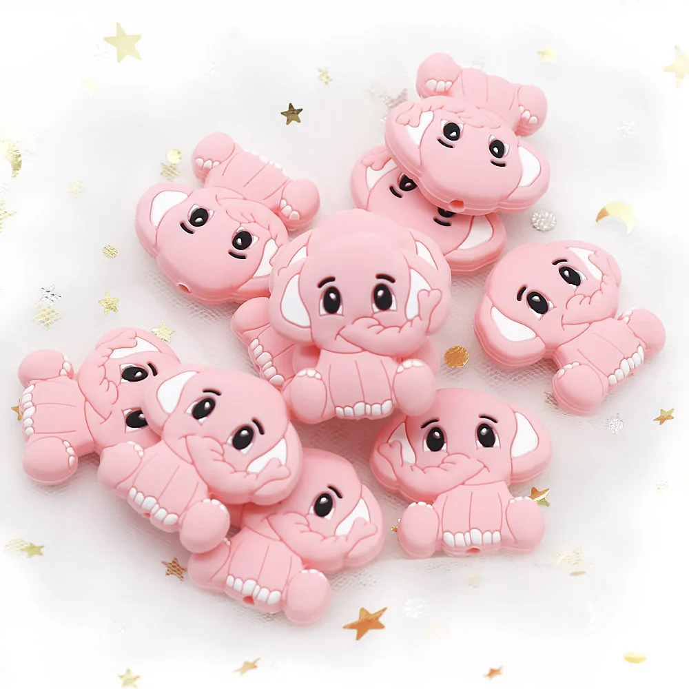 Cute-idea 5pcs Silicone Teether Beads BPA Free Mini Elephant Animal Beads DIY Baby Teething Pacifier Chain Toys Gift Baby goods