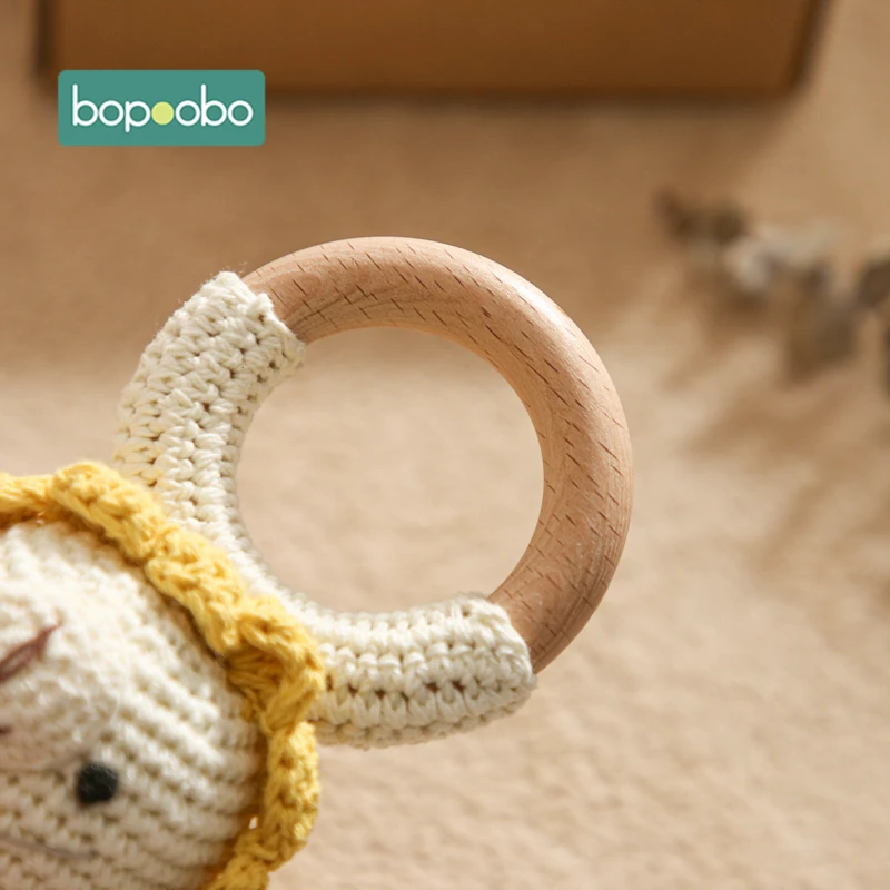 Bopoobo 3PCS/5PCS Crochet Bunny Baby Teether Rattle Animal Beech Wood Teether Pacifier Chain Crochet Rattle For Newborn Baby