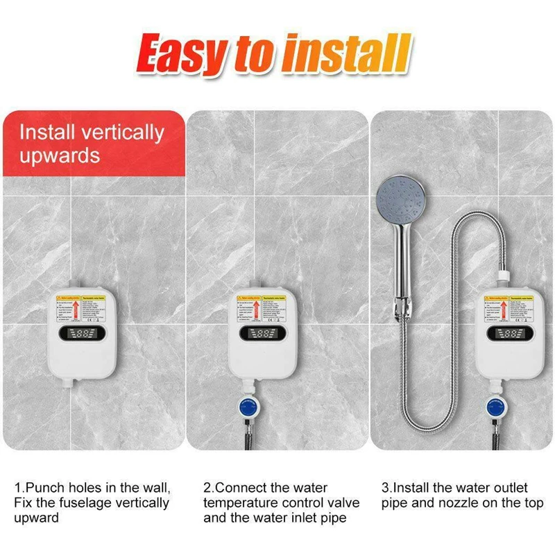 Electric Constant Temperature Water Heater Faucet Instant Heating LED Display Shower Tap Vertical Installation for Home