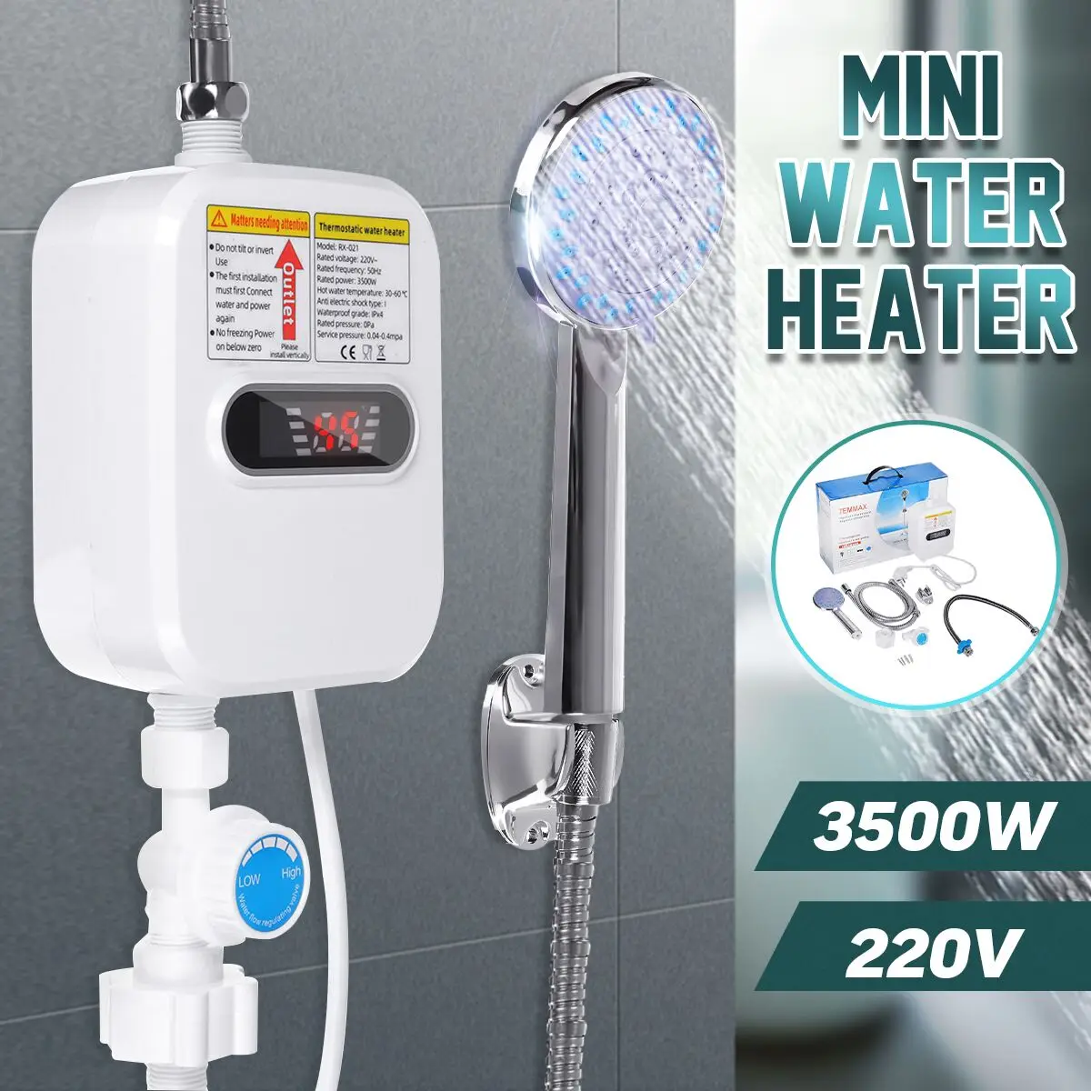 Electric Constant Temperature Water Heater Faucet Instant Heating LED Display Shower Tap Vertical Installation for Home