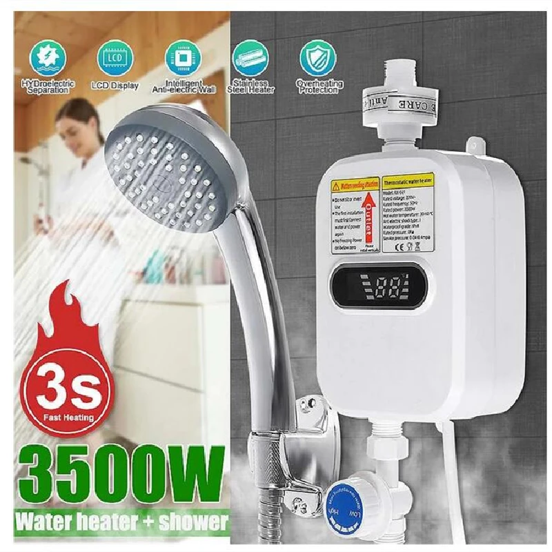 Electric Constant Temperature Water Heater Faucet Instant Heating LED Display Shower Tap Vertical Installation for Home