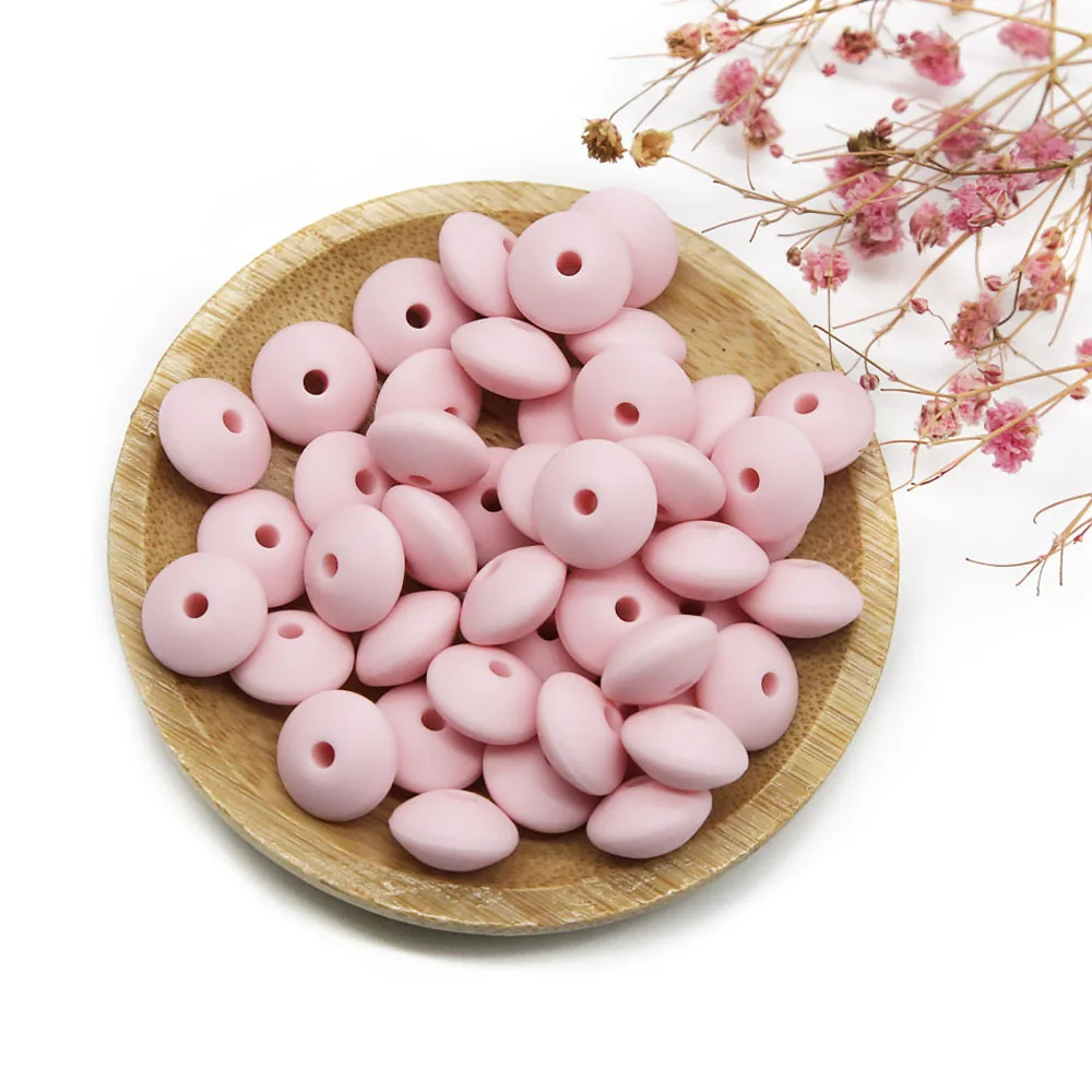 Cute-Idea 12mm 100pcs silicone lentil beads making handmade DIY Food Grade teething nursing Accessories teether abacus beads