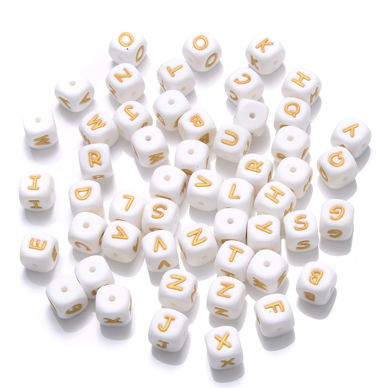 10Pcs 12mm Silicone Letters Beads English Alphabet Baby Teether For Personalized Name Pacifier Chain Clip Toys Accessories